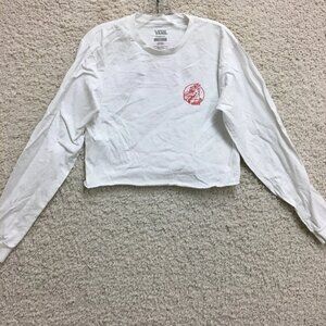 Vans Shirt Small Adult White Classic Fit Cropped Graphic Long Sleeve Womens S